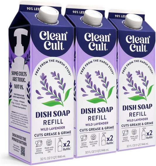 Cleancult Dish Soap Liquid Refills (32oz, 3 Pack) - Plant Based Cleaning Power - Dish Soap that