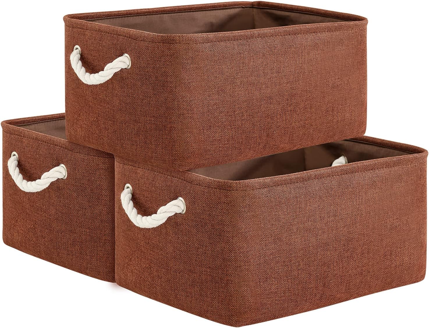 TheWarmHome Decorative Basket Rectangular Fabric Storage Bin Organizer Basket with Handles for