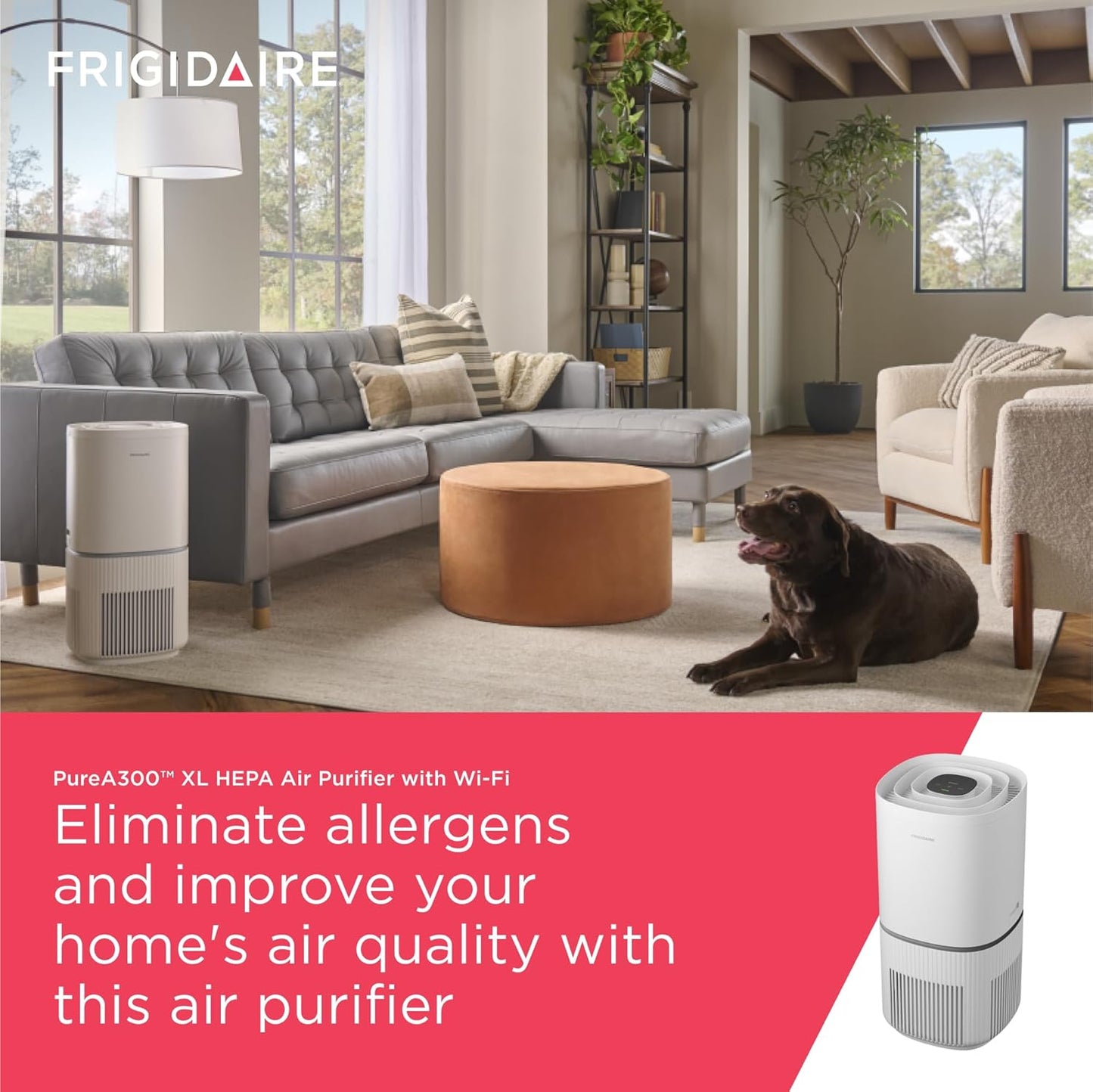 Frigidaire PureA300 XL HEPA Air Purifier with Wi-Fi for Large Rooms, Covers up to 1,685 Sq. Ft.