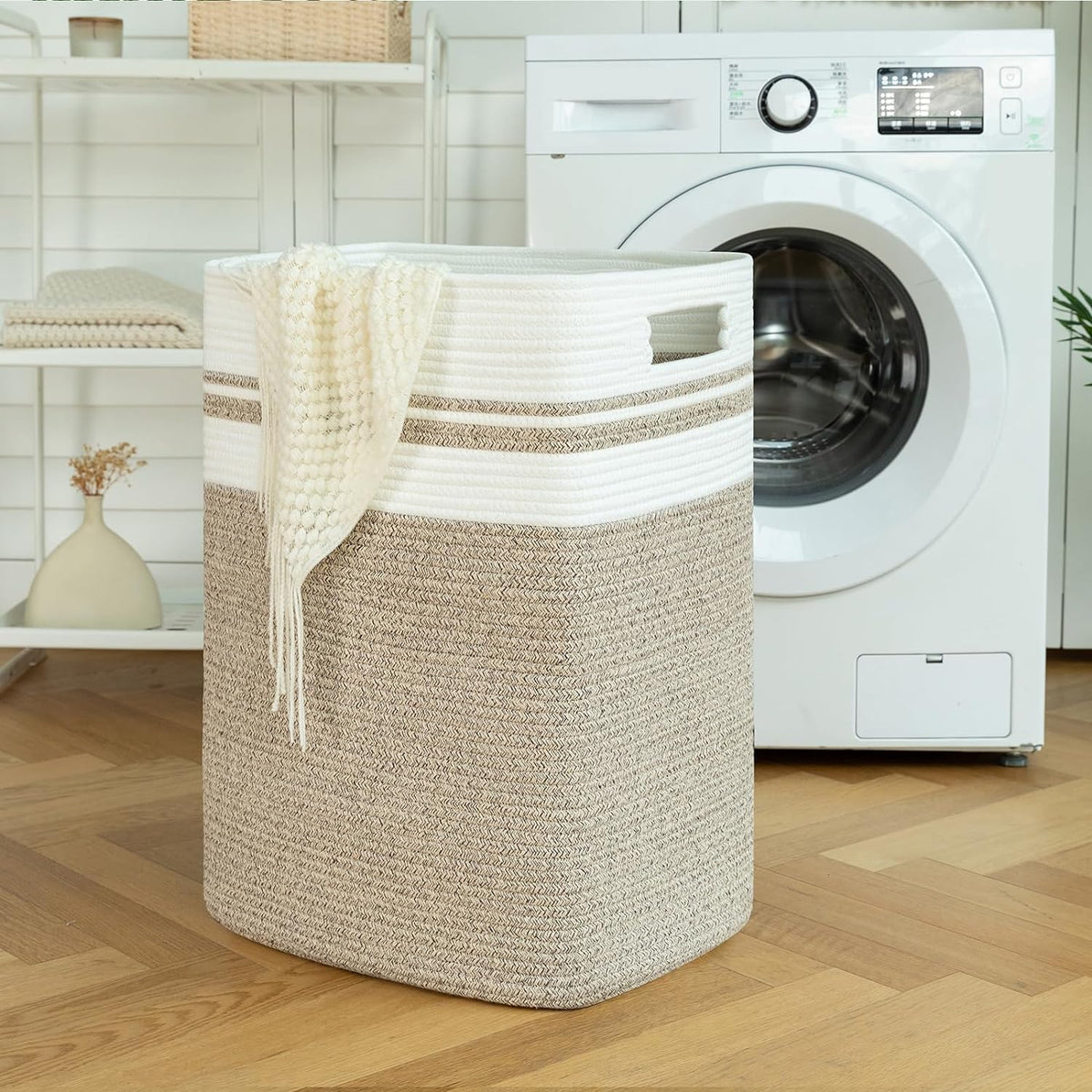 OIAHOMY 91L Laundry Hamper, XXXLarge Laundry Basket, Collapsible Cotton Rope Basket,Woven Storage