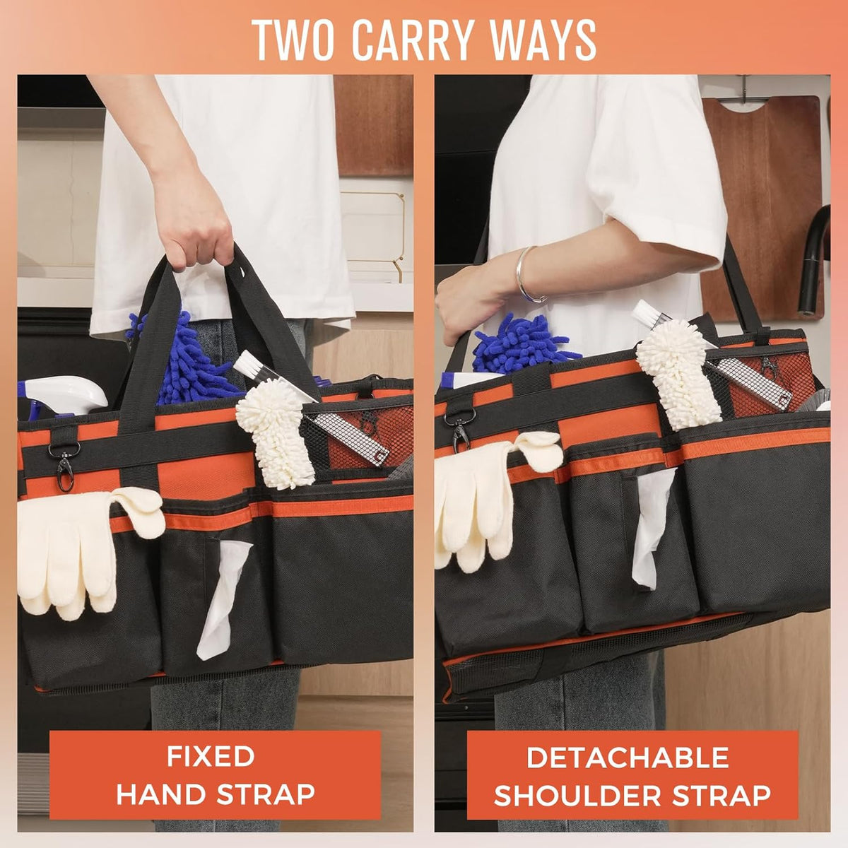 Wearable Cleaning Caddy, Cleaning Caddy Supplies Organizer with Handle & Shoulder Straps for