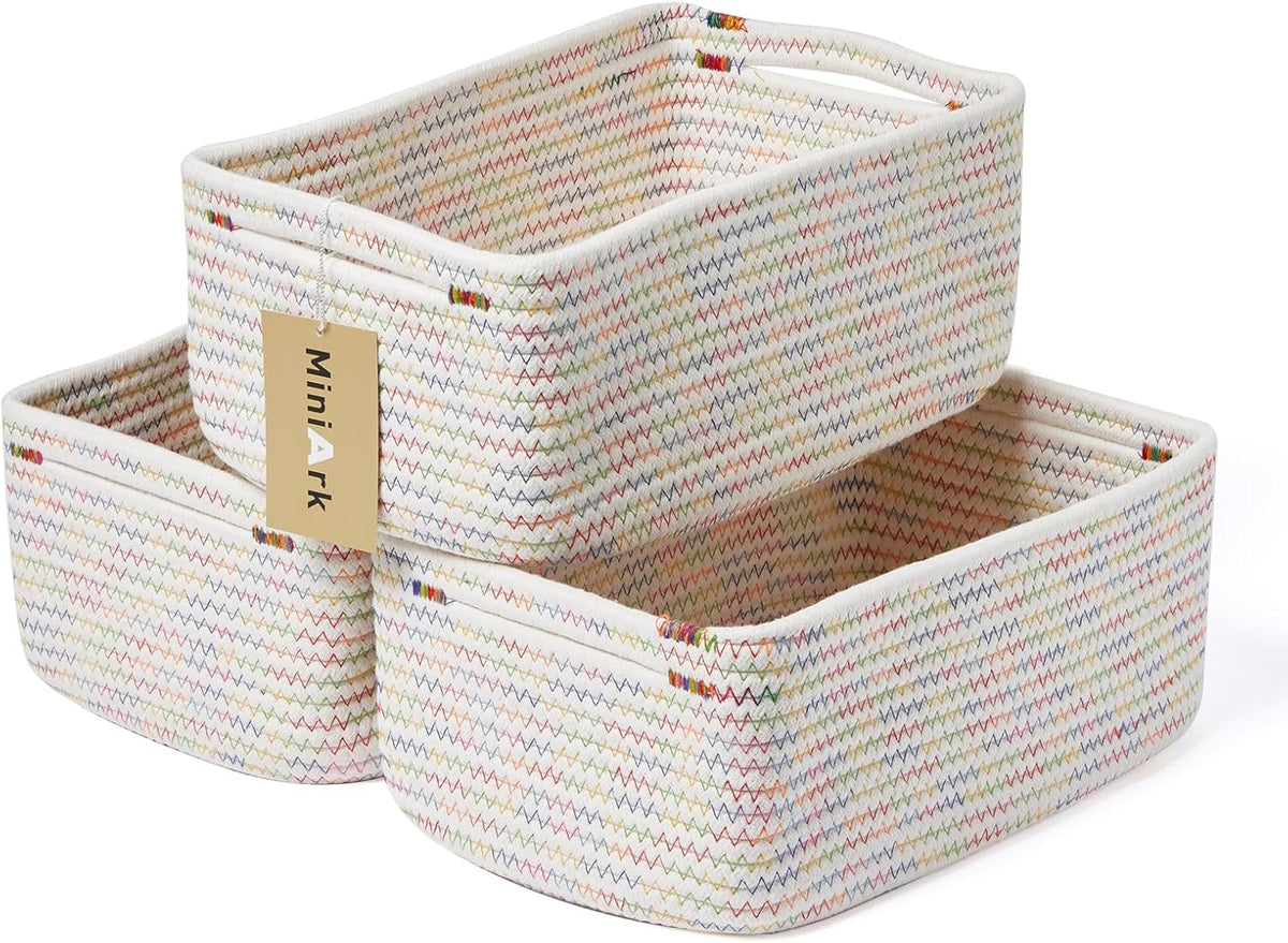 Small Storage Baskets for Organizing | Closet Organizer Bins | Shelf Toy Basket | Woven Rope