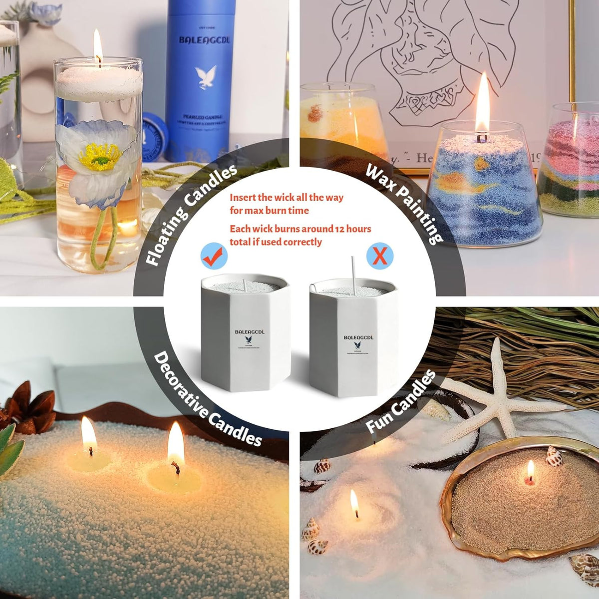 Sea Salt Scented Sky Blue Pearled Candle 18oz Luxury Sand Candle Granulated Wax - 30 Cotton Wicks