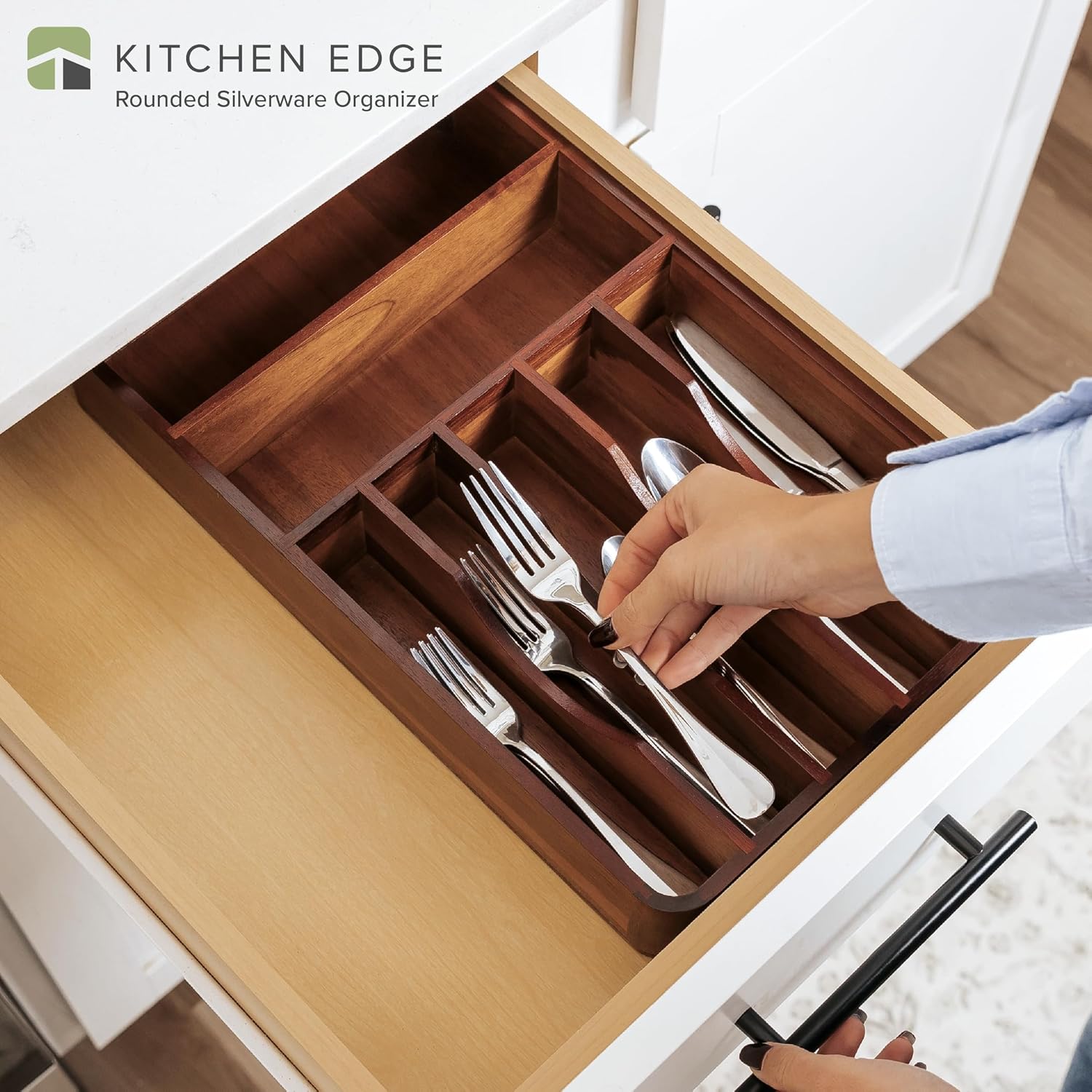 KitchenEdge Silverware Organizer - Cutlery, Flatware, and Utensil Holder for Kitchen Drawers, Fixed
