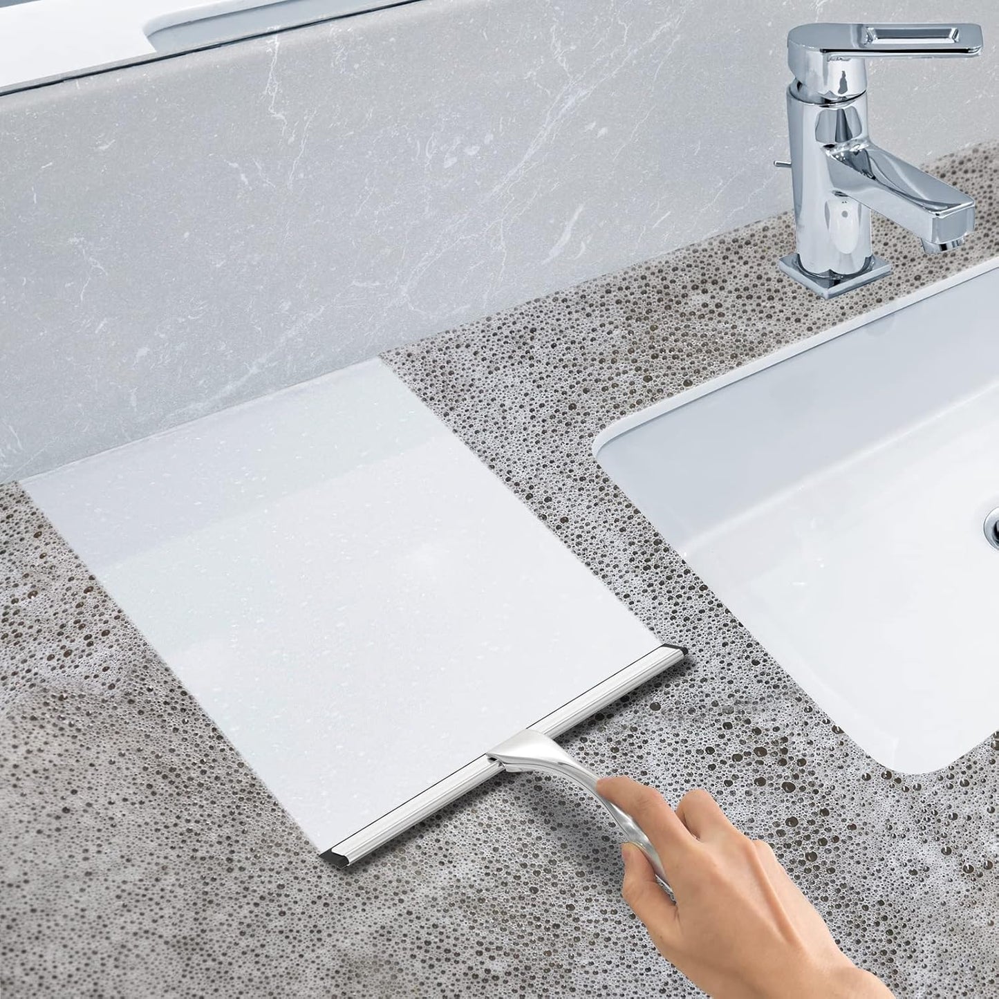All-Purpose Stainless Steel Shower Squeegee for Shower Glass Door with 2 Adhesive Hooks, Bathroom
