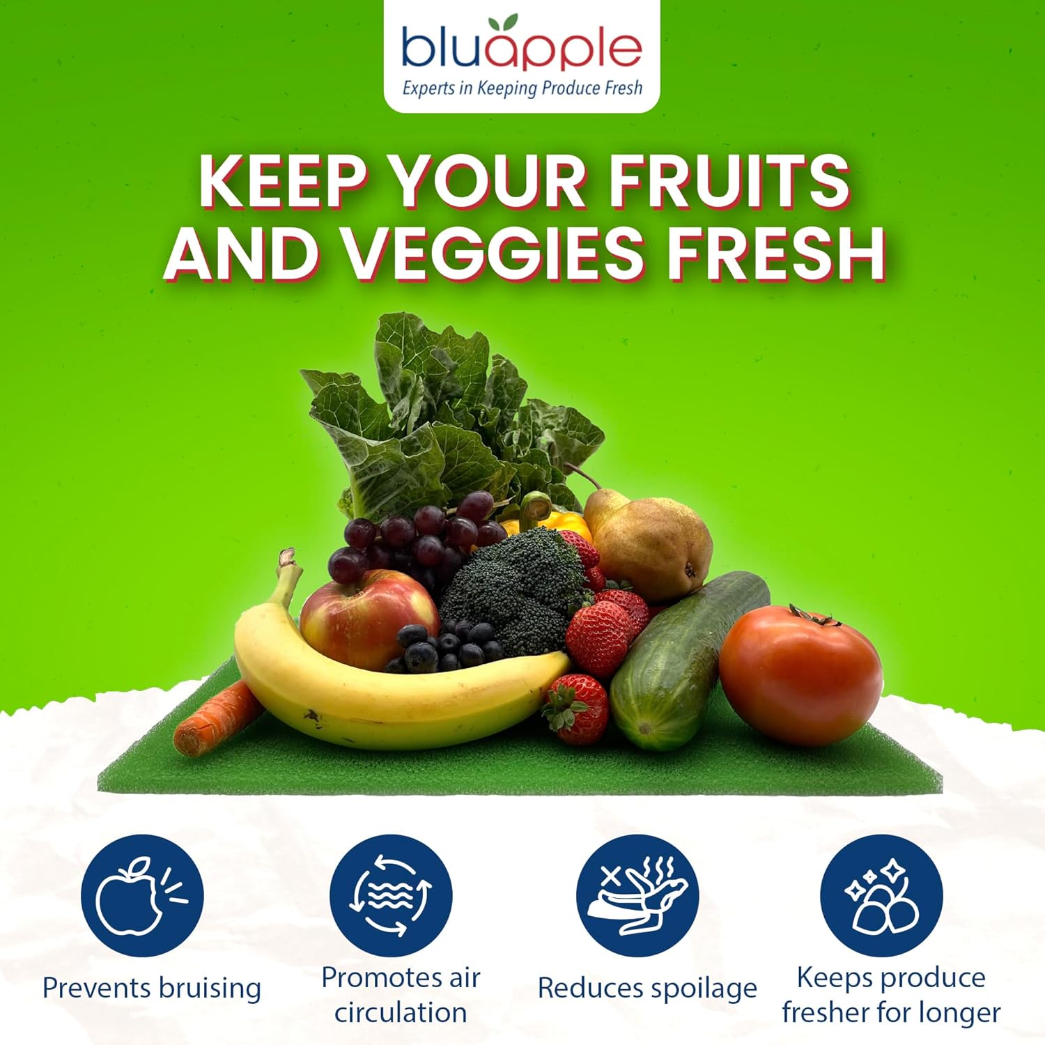 Bluapple FreshMats - Refrigerator Bin Liners, Fridge Drawer Mats - Keeps Produce Fresh Longer