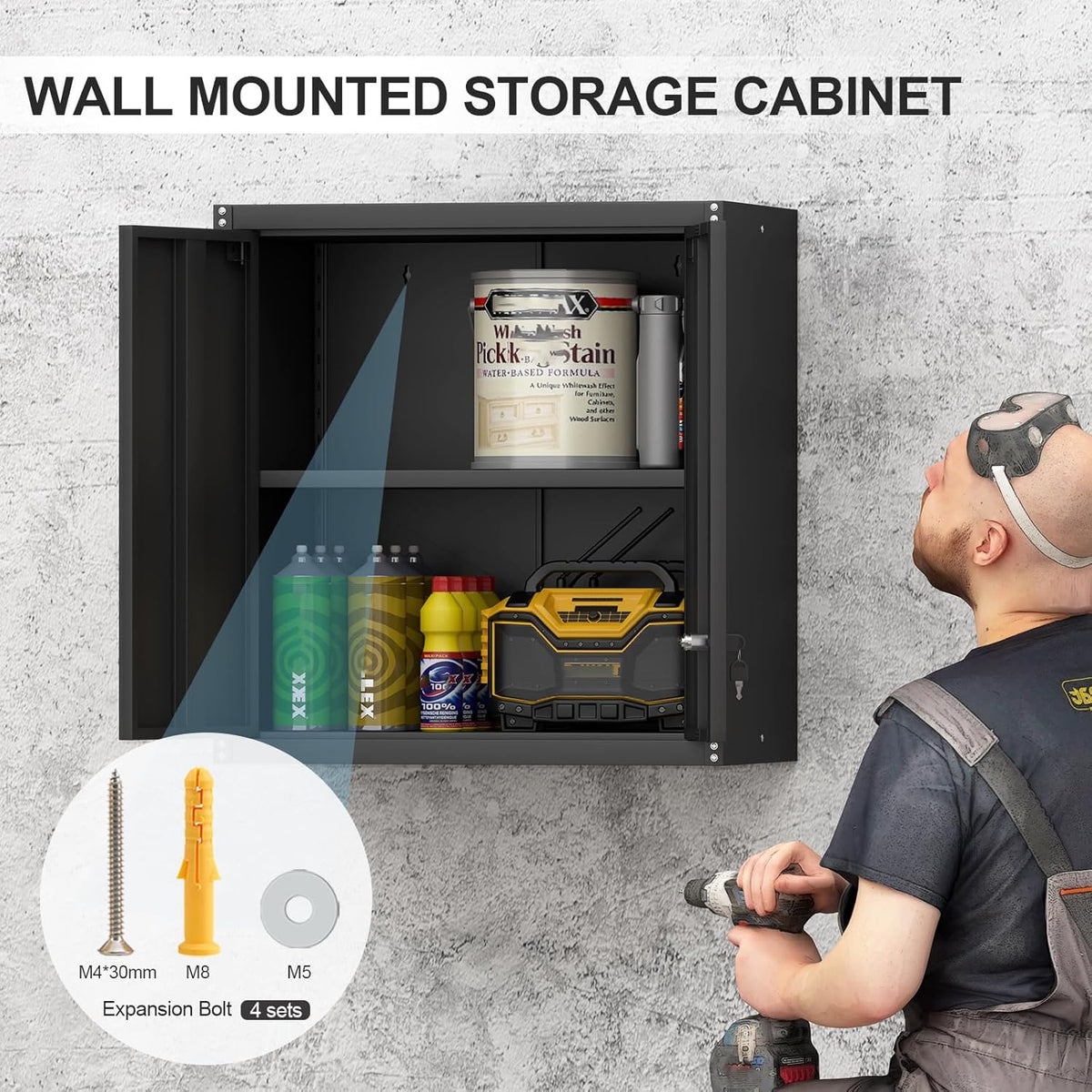 Steel Wall Cabinet, Metal Locking Wall Cabinet, Wall Hanging Metal Cabinet for Garage Tool Storage