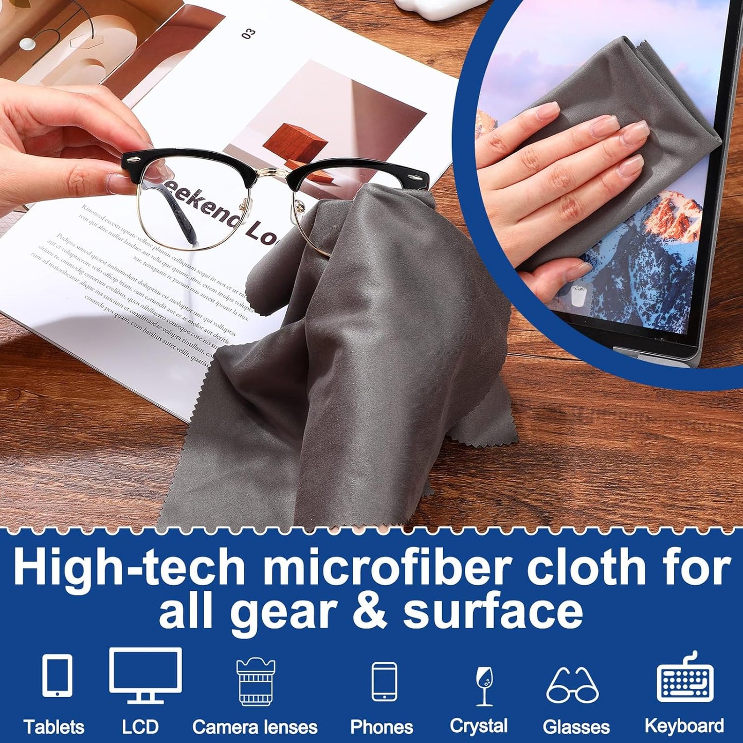 Frienda 12 Pack Large Microfiber Glass Cleaning Cloths 12 x 12 Inch Oversized Eyeglass Sunglasses