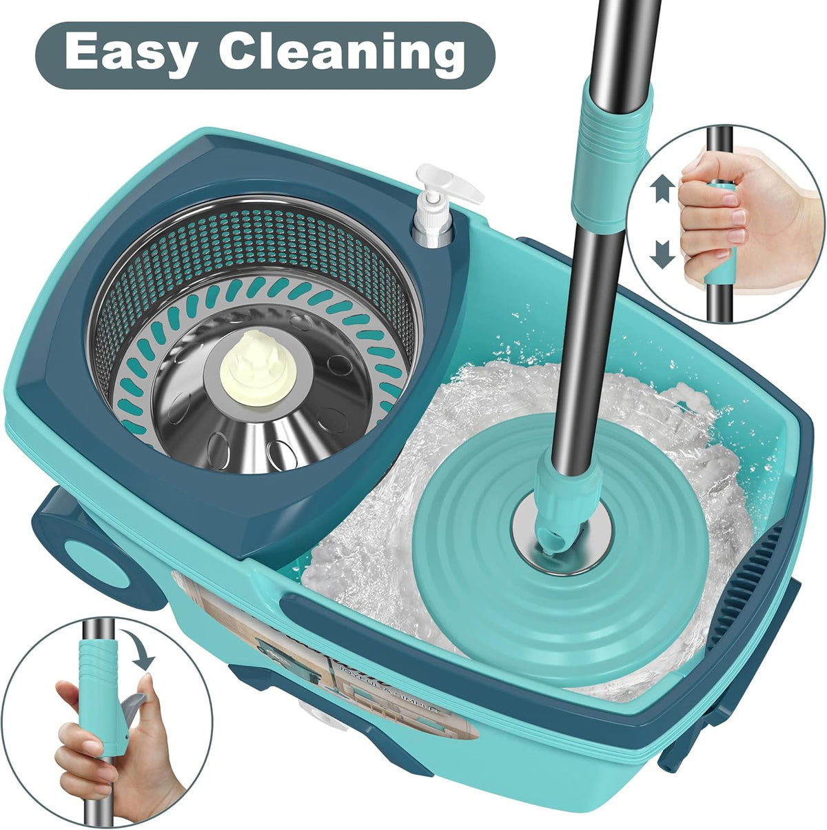 Spin Mop and Bucket System, Mop and Bucket with Wringer Set,Mops for Floor Cleaning,Household