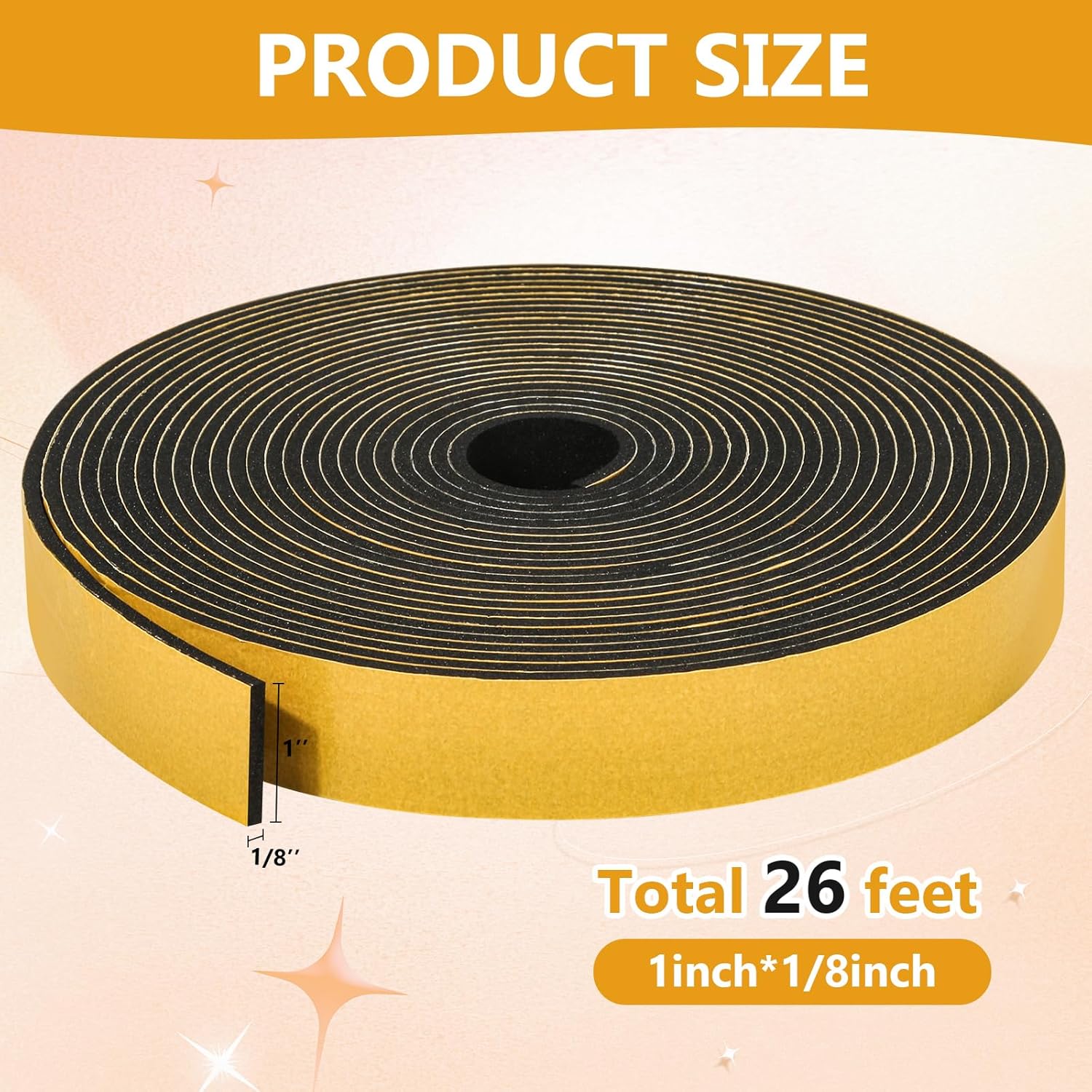 26Feet Weather Stripping Seal (1 Inch X 1/8 Inch) for Door Window, High Density Foam Tape