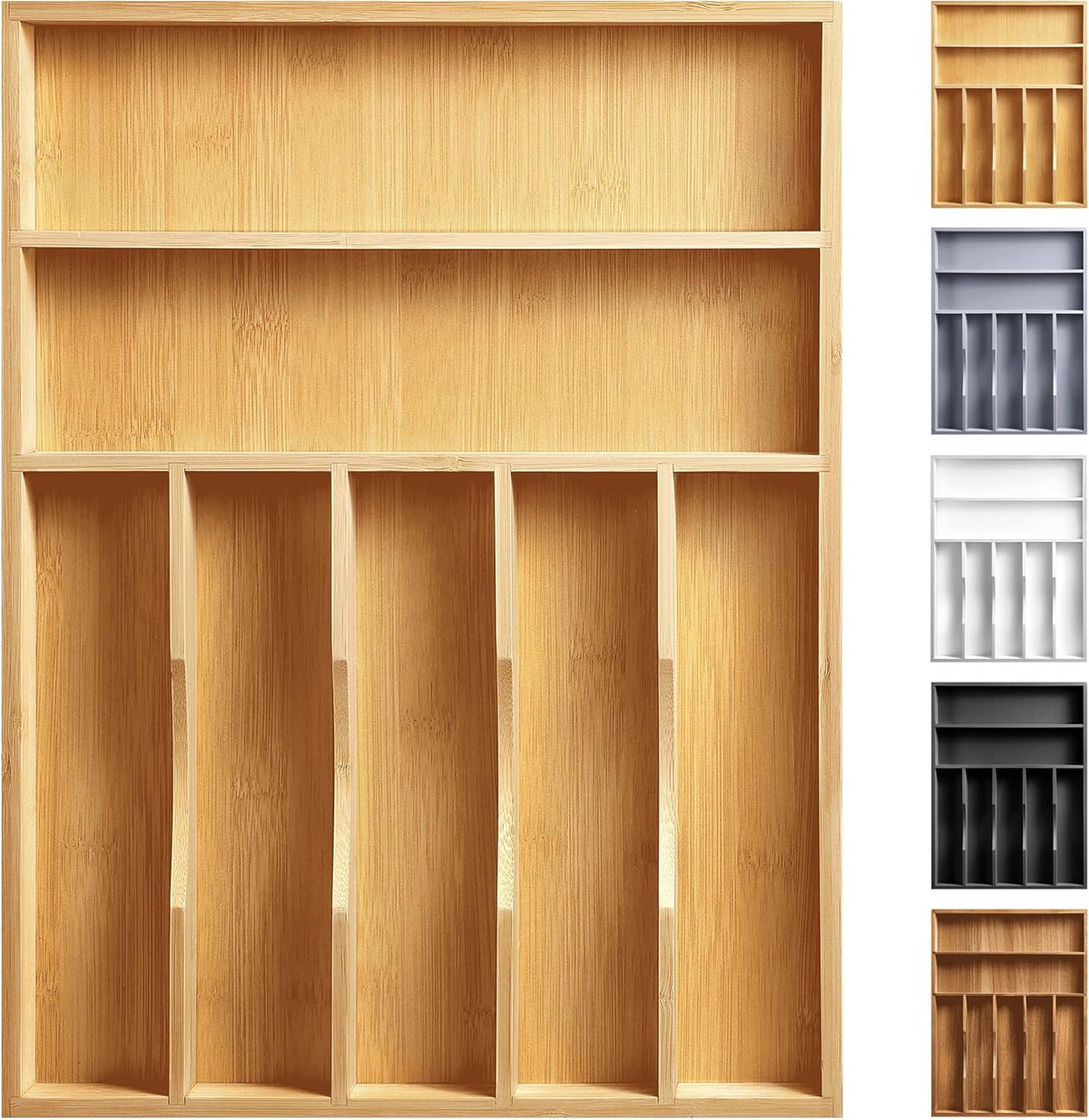 Kitchen Bamboo Silverware Organizer, Kitchen Drawer Organizer - Utensil Holder and Cutlery Tray