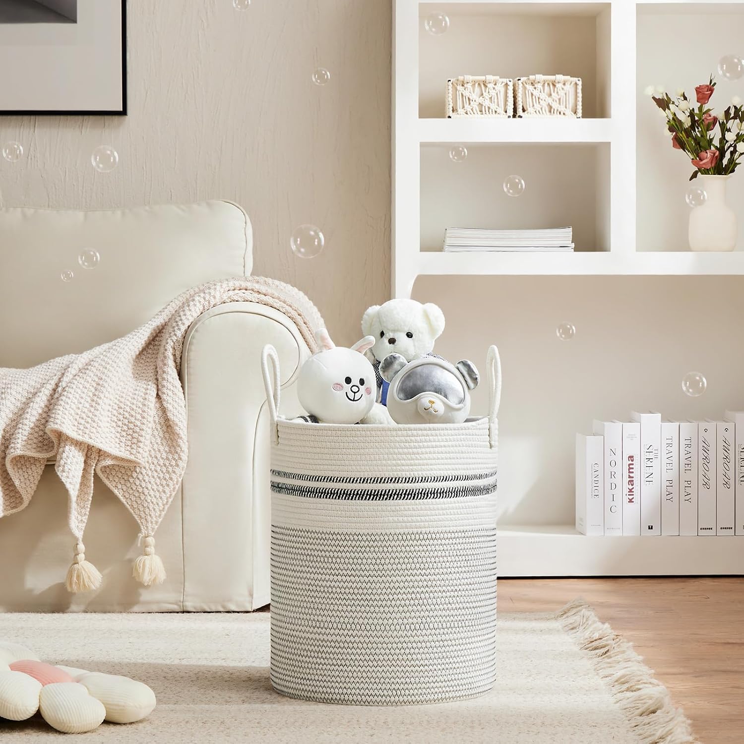 VIPOSCO Large Laundry Hamper, Tall Woven Rope Storage Basket for Blanket, Toys, Dirty Clothes in
