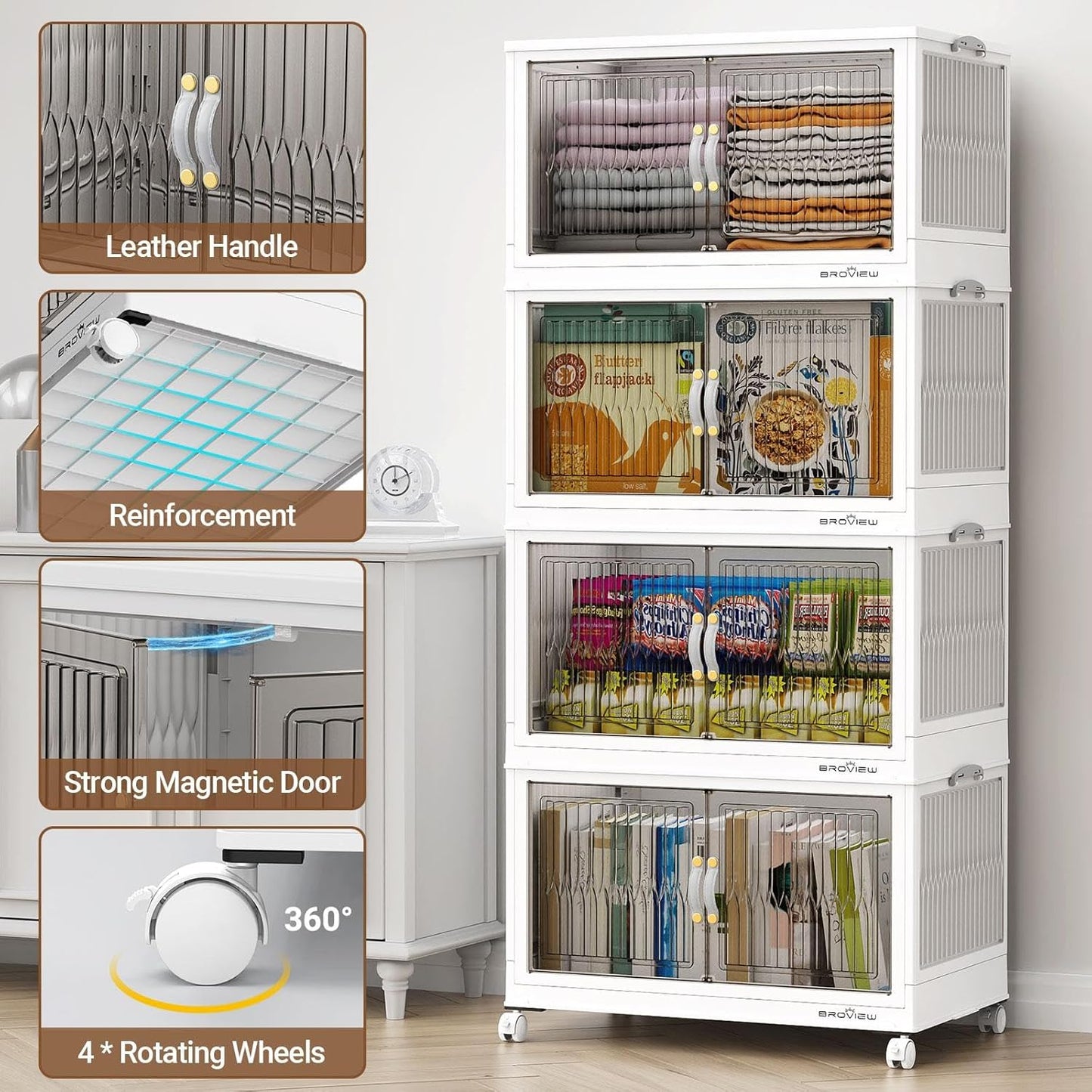 BROVIEW 480Qt Stackable Storage Bins with Lid, Extra Large Closet Organizer Collapsible Drawer