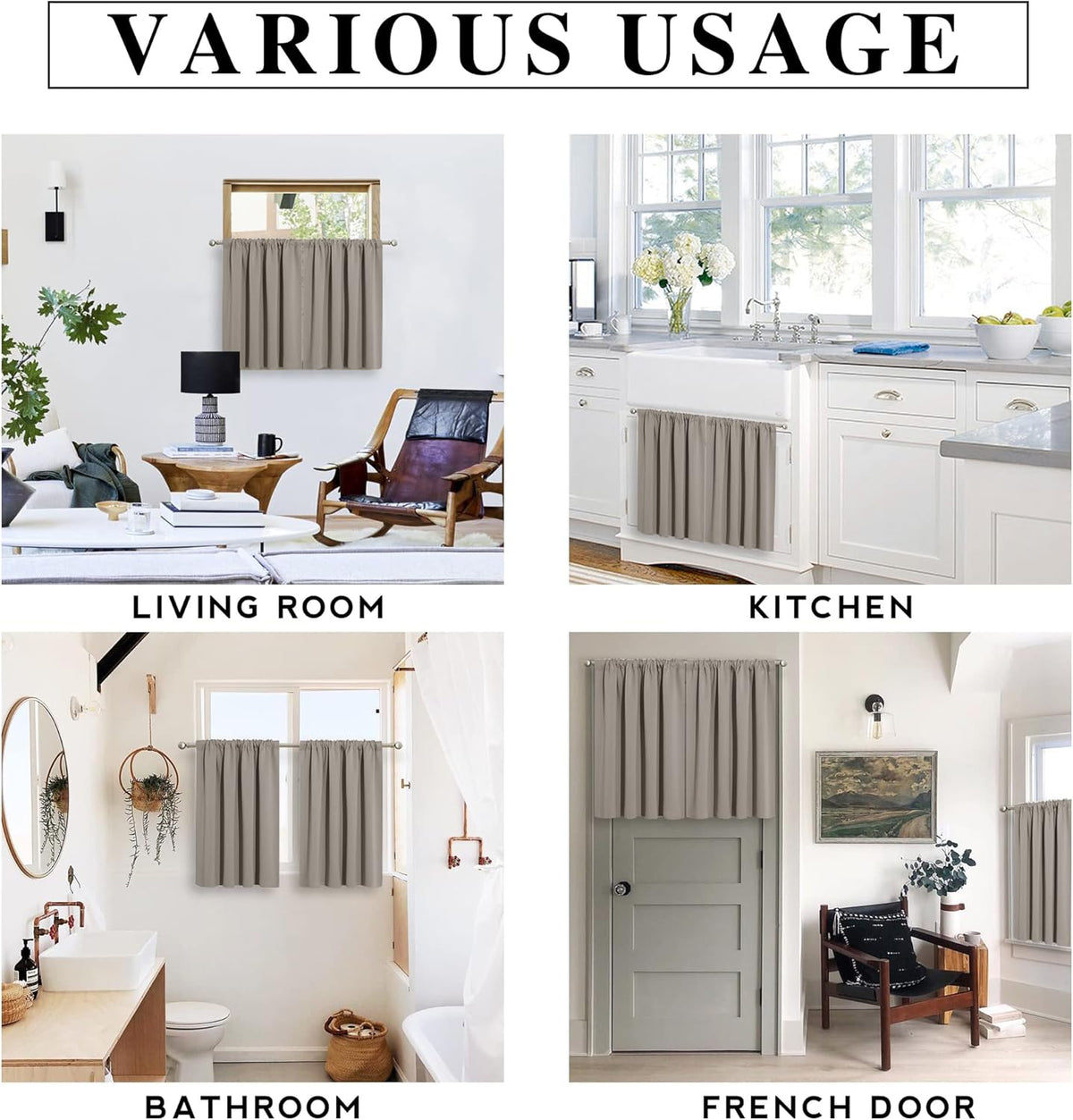 RYB HOME Bathroom Window Curtains - Super Soft Blackout Privacy Curtains for Baby Nursery Bedroom