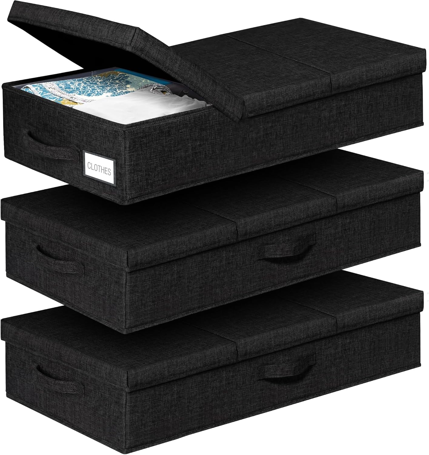 punemi Under The Bed Storage Containers 3 Pack, 6 Inch Tall Stackable Underbed Storage Bins With