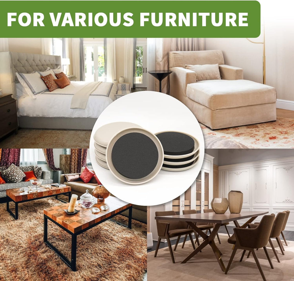 Furniture Sliders for Carpet 8 PCS - 4 3/4 inch Furniture Moving Slider Chair Legs Floors