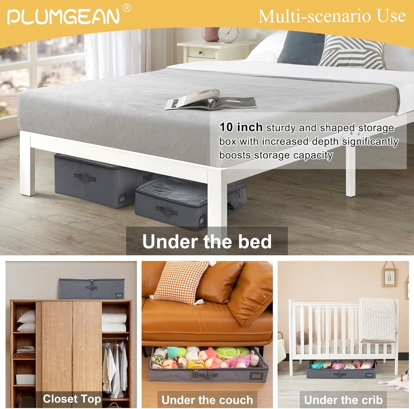 10-Inch Under Bed Storage Containers (3-Pack) | Sturdy Sidewalls | Clear Cover & Label Holder |