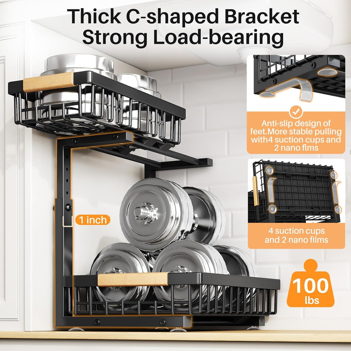 PXRACK Large Under Sink Organizer, Adjustable Height, 2-Tier Slide Out,Thickened Metal Shelf Under