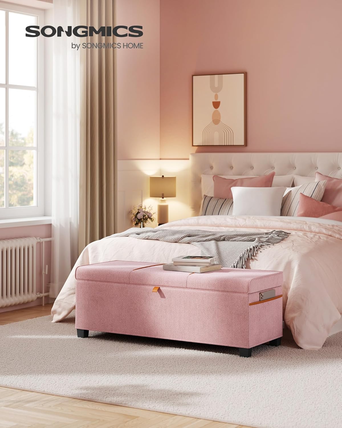 SONGMICS Storage Ottoman Bench, Storage Chest, 15.7 x 43.3 x 15.7 Inches, End of Bed Bench, 27 Gal.