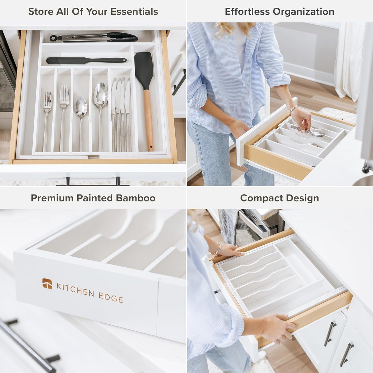KitchenEdge Premium Silverware, Flatware and Utensil Organizer for Kitchen Drawers, Food-Safe