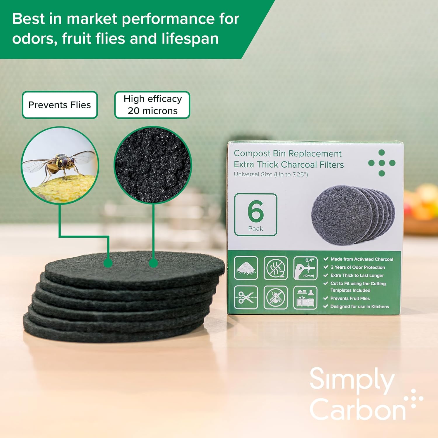2 Years Supply Extra Thick Filters for Kitchen Compost Bins - Longer Lasting Activated Charcoal