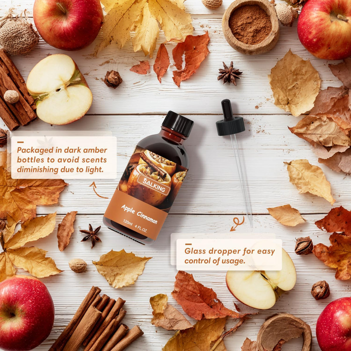 SALKING Apple Cinnamon Fragrance Oil, 120ml (4 Fl Oz) Premium Essential Oils for Diffuser, Candle