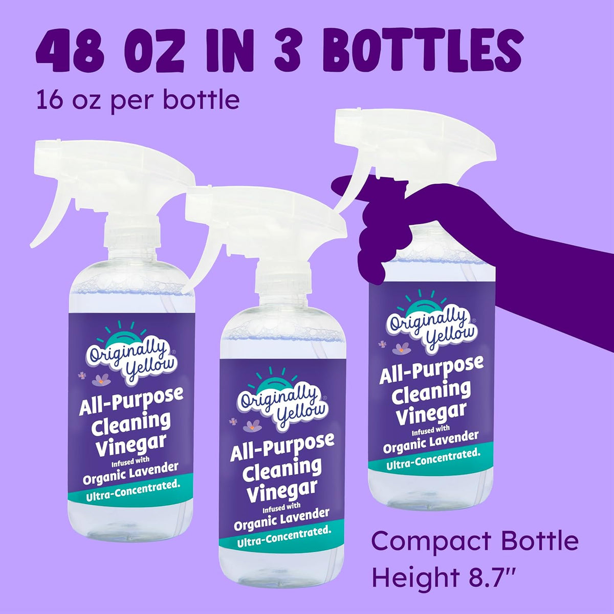 Originally Yellow Lavender Vinegar All Purpose Cleaning Spray | Distilled Cleaning Vinegar For