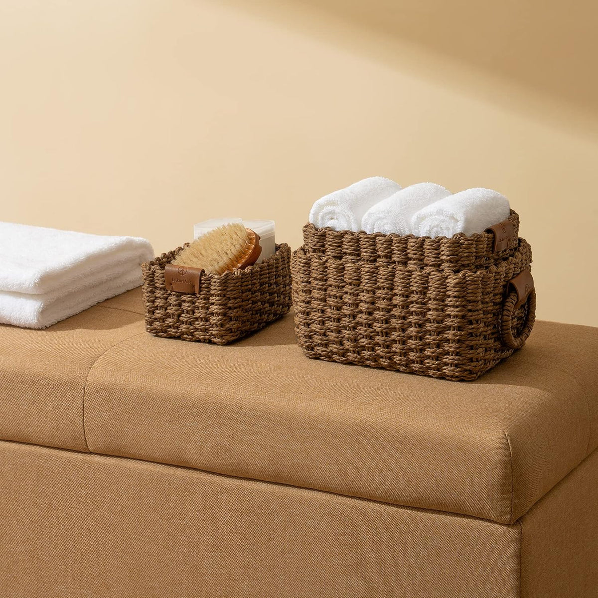 LA JOLIE MUSE Woven Storage Baskets, Recycled Paper Rope Bin Organizer Divider for Cupboards Drawer
