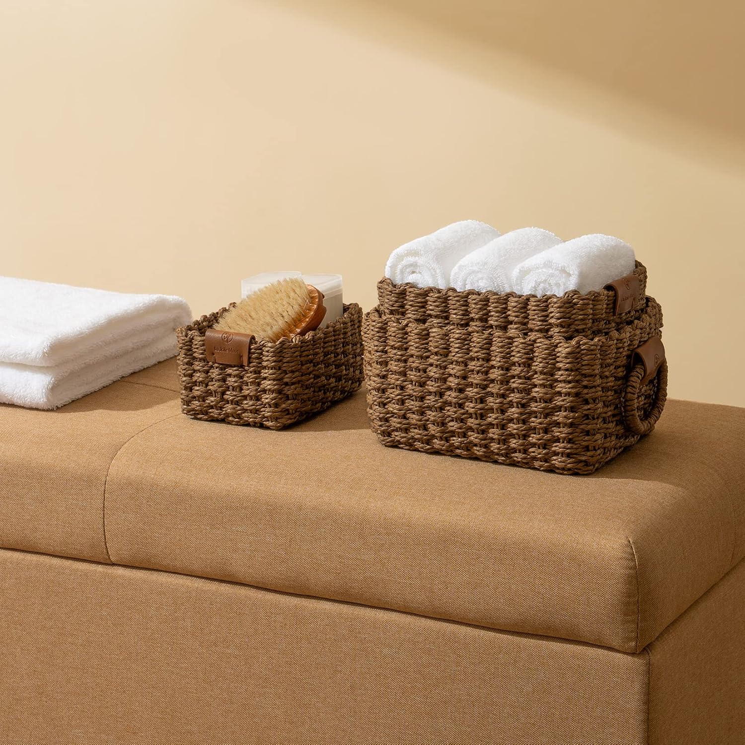 LA JOLIE MUSE Woven Storage Baskets, Recycled Paper Rope Bin Organizer Divider for Cupboards Drawer