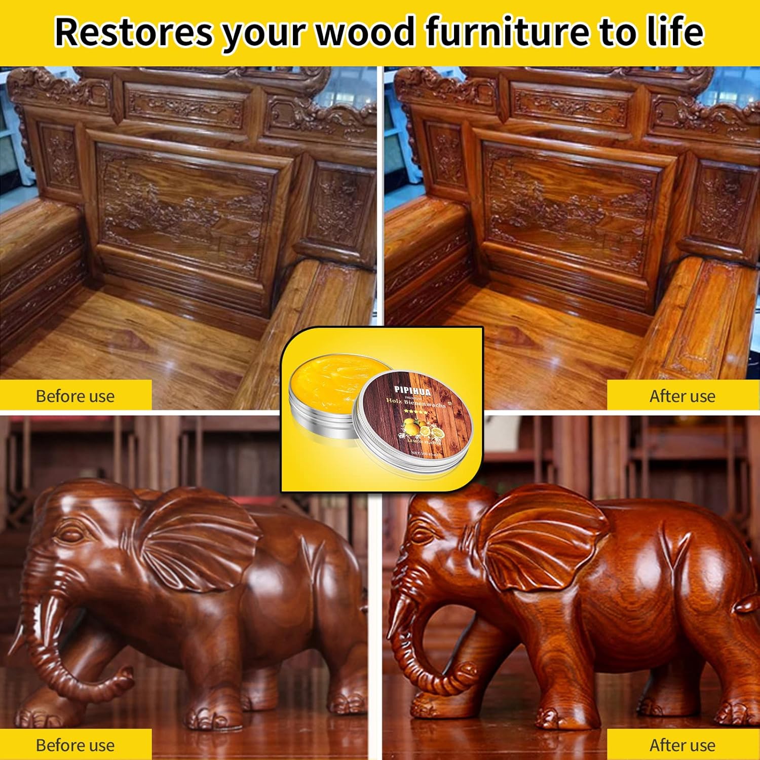 PIPIHUA Beeswax Polish and Conditioner for Wood Furniture - Waterproof & Restorer Wood Wax