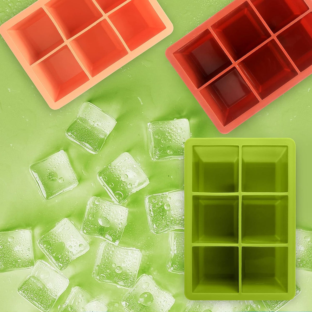 Silicone Ice Cube Trays 3 Pack - Large Size Silicone Ice Cube Molds with Leak Proof Removable Lid