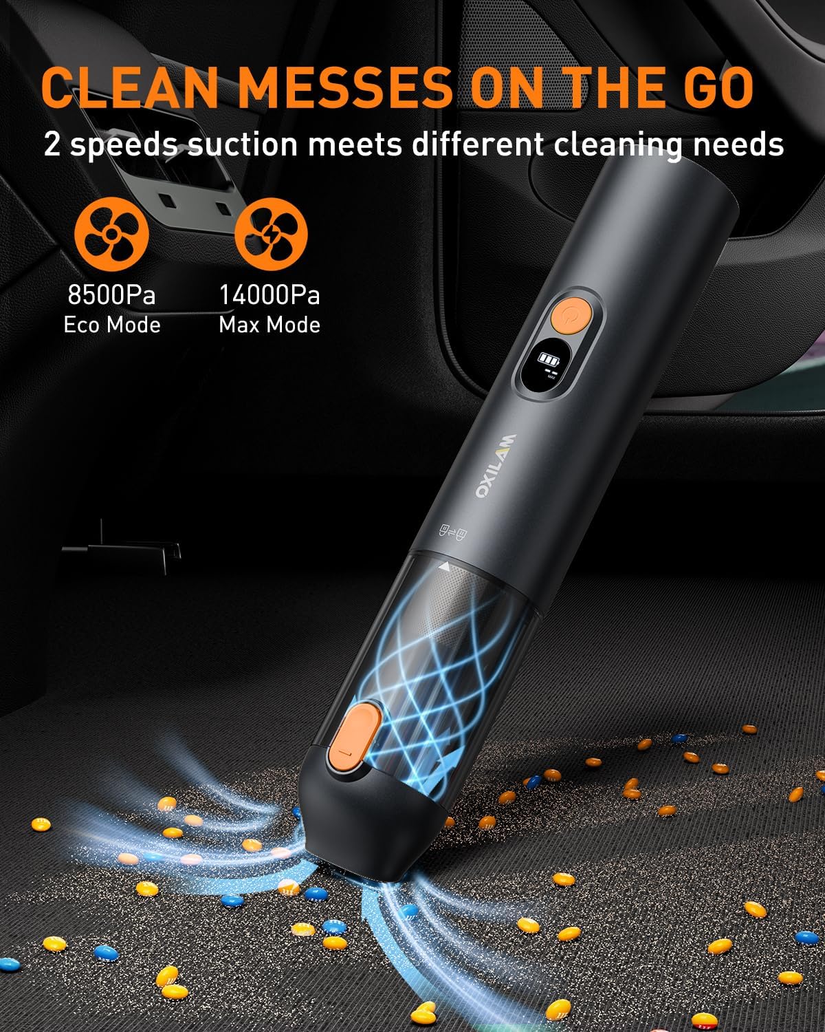 OXILAM Car Vacuum Portable - Handheld Vacuum Cordless 14000PA High Power, Blow & Suction 2 in 1, Up