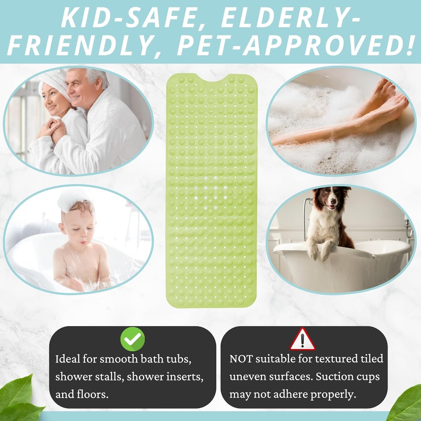 ENKOSI Bath Mat - Large Non Slip Bathtub & Shower Mat - Extra Long 40 x 16 Inch Bathroom Mats for