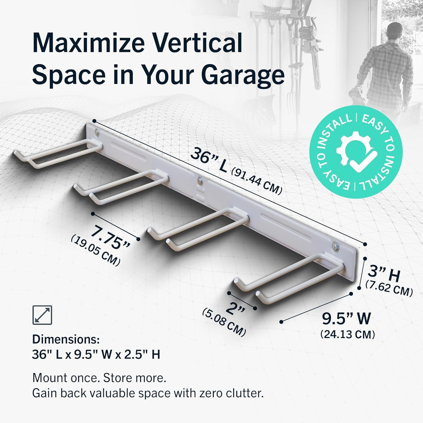 StoreYourBoard Wall-Mounted Rack With 4 Garage Hooks – Heavy-Duty Steel Holder Garage & Garden