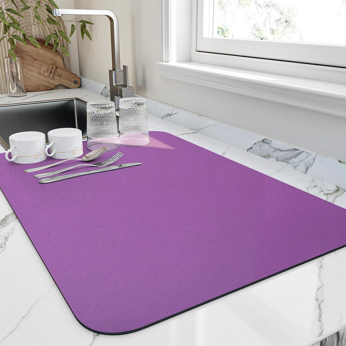 Dish Drying Mat for Kitchen Counter, Heat Resistant Drainer Mats with Non-slip Rubber Backed, Hide