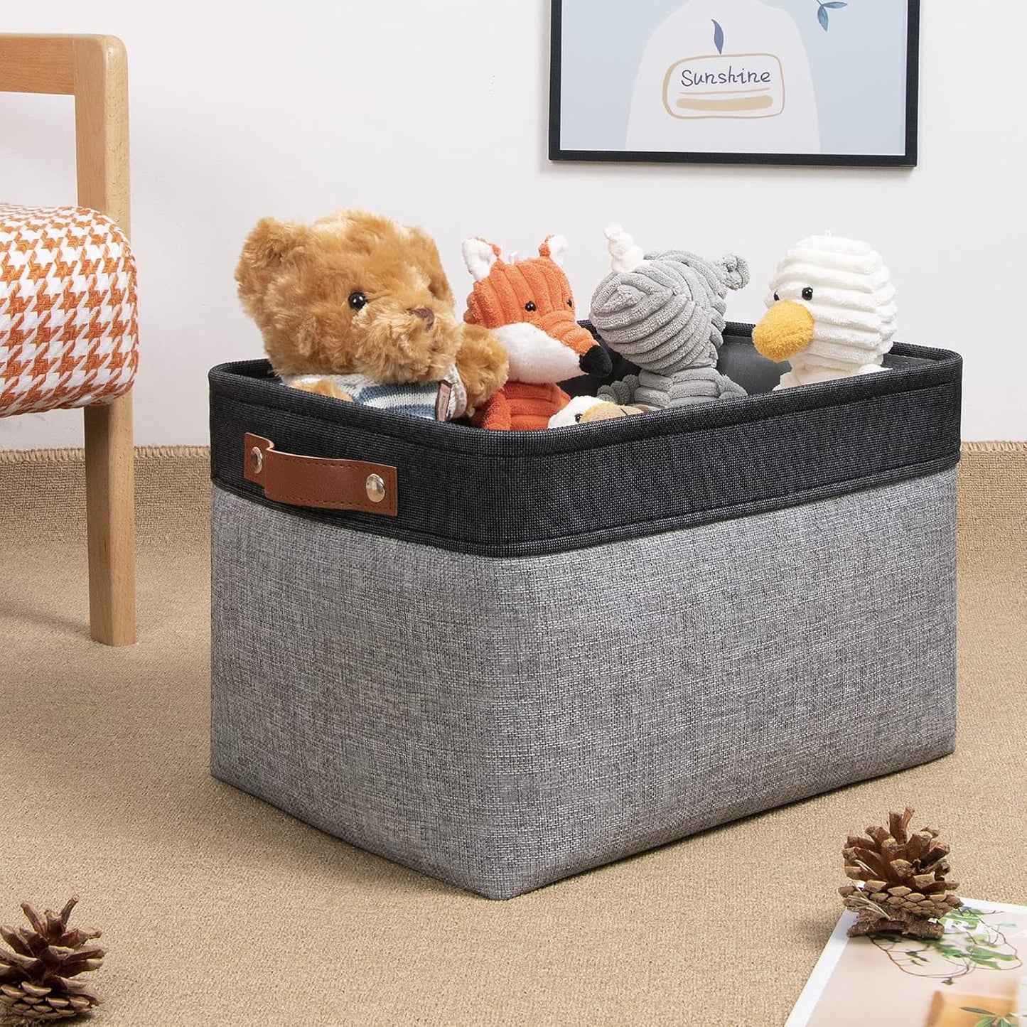 DULLEMELO Canvas Storage Bin with Handles, Fabric Bins for Shelves, Bedroom, Office,Nursery,Fabric