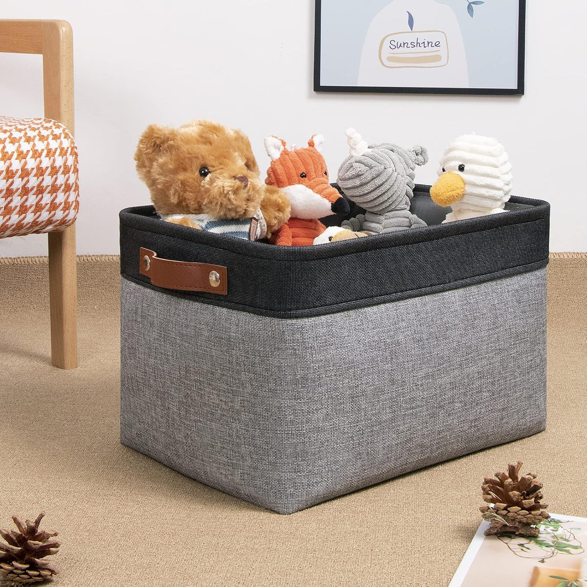 DULLEMELO Canvas Storage Bin with Handles, Fabric Bins for Shelves, Bedroom, Office,Nursery,Fabric