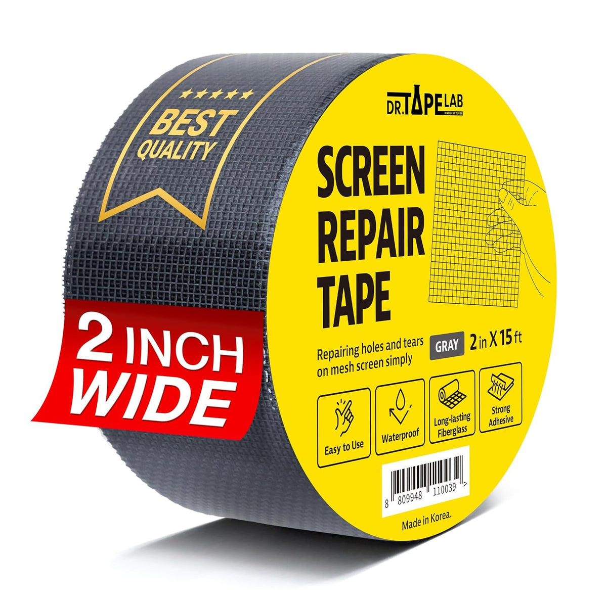 Grey Window Screen Repair Tape, 2 in X 15 FT, Screen Repair Kit for Windows or Doors, Strong