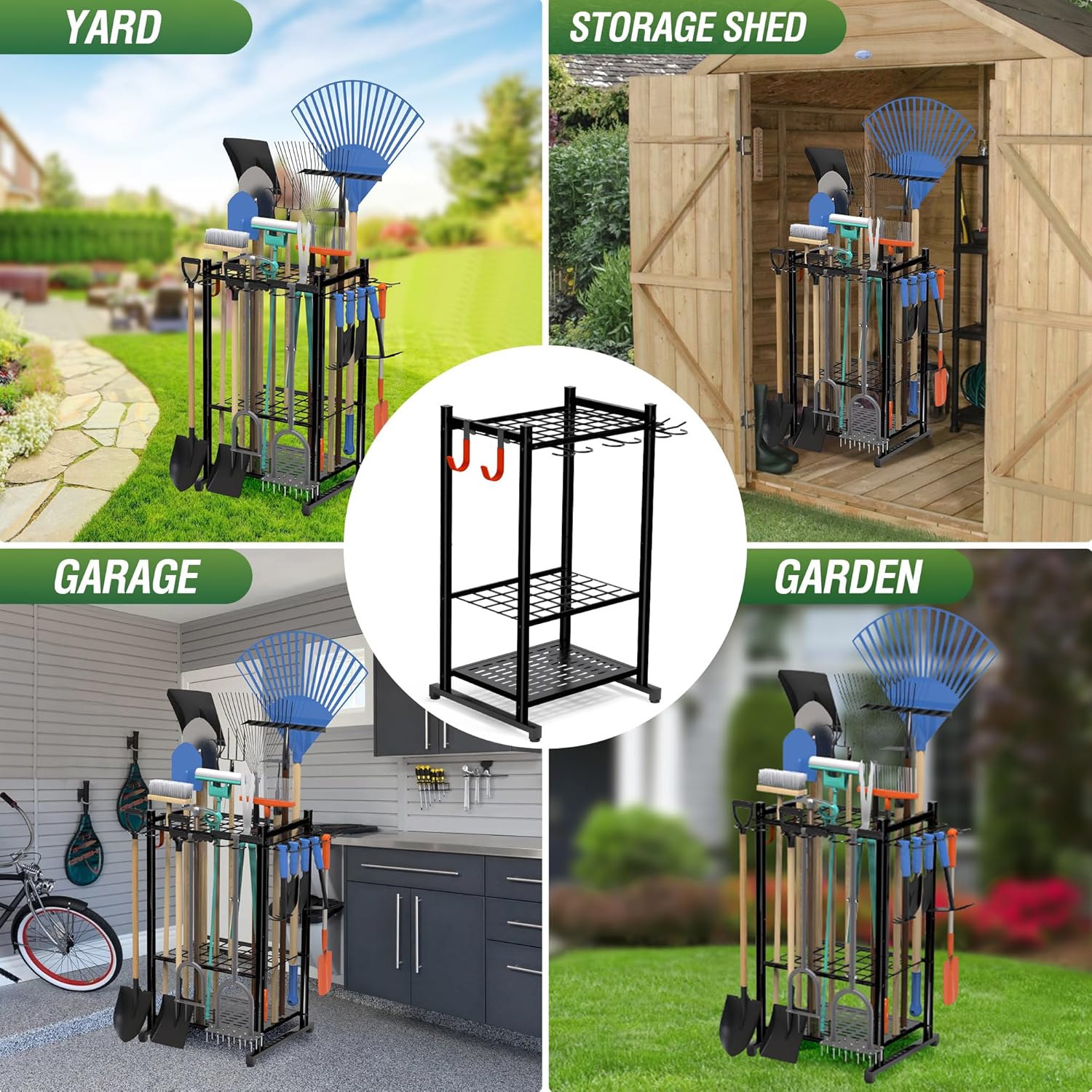 Garden Tool Organizer Rack Up to 50 Tools, Heavy-Duty Steel Yard Tool Organizer for Garage Storage