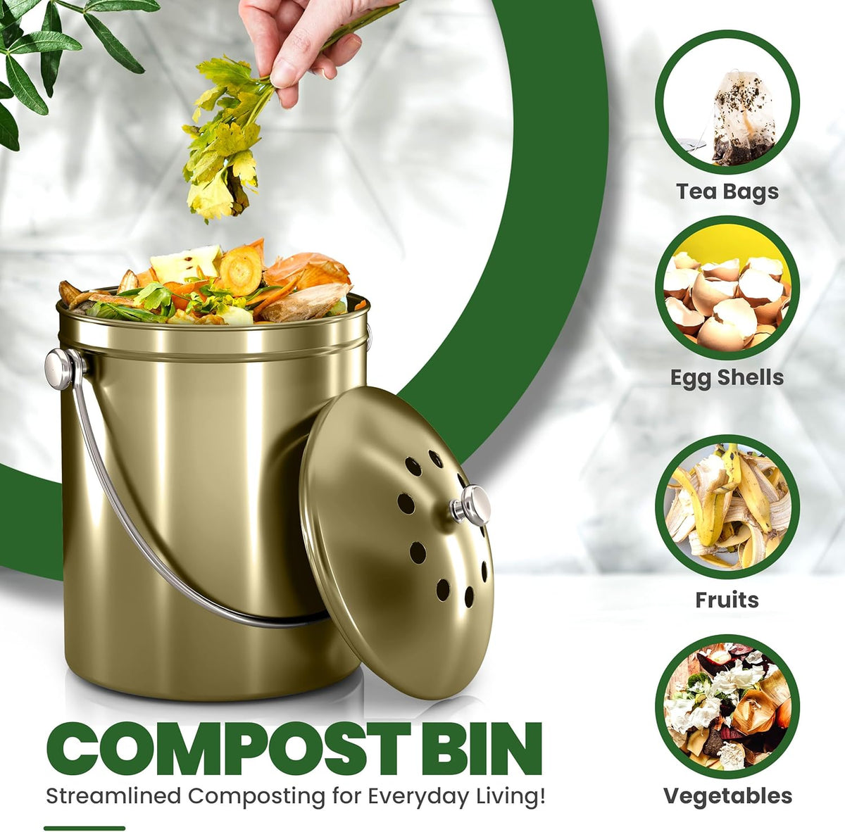 Utopia Kitchen Compost Bin for Kitchen Countertop - 1.3 Gallon Compost Bucket for Kitchen with Lid
