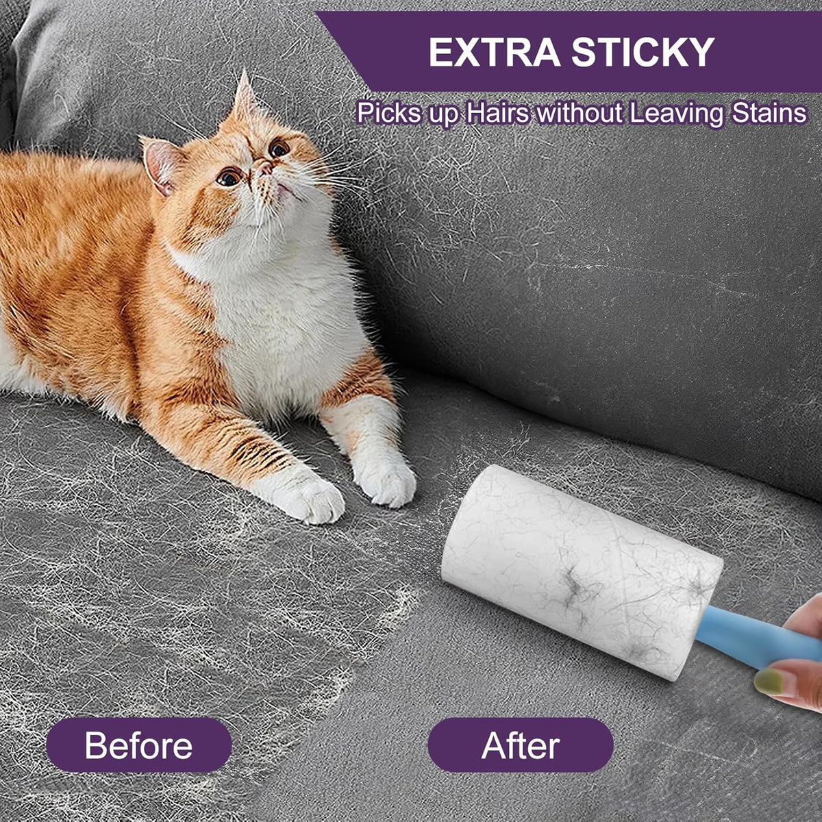 Lint Rollers for Pet Hair Extra Sticky, 440 Sheets/4 Lint Roller Refills with 2 Durable Handles