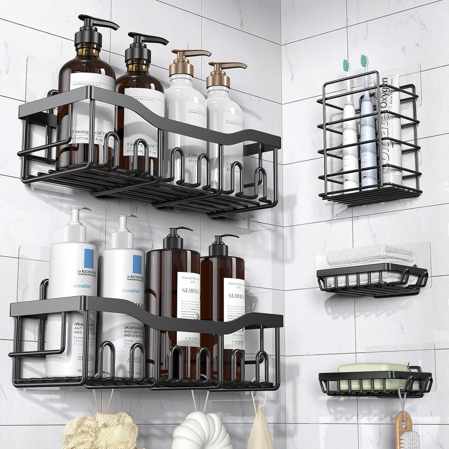 EUDELE Adhesive Shower Caddy, 5 Pack Rustproof Stainless Steel Bath Organizers With Large Capacity