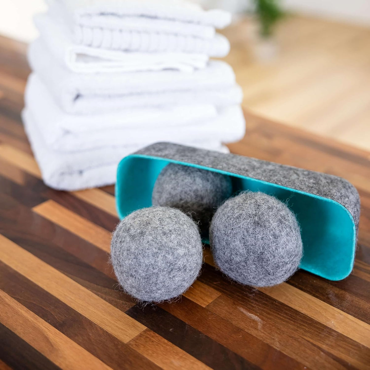 Three by Three Seattle Felt·Like·it!™ XL Wool Dryer Balls + Storage Bin: Reduce Drying Time, Static