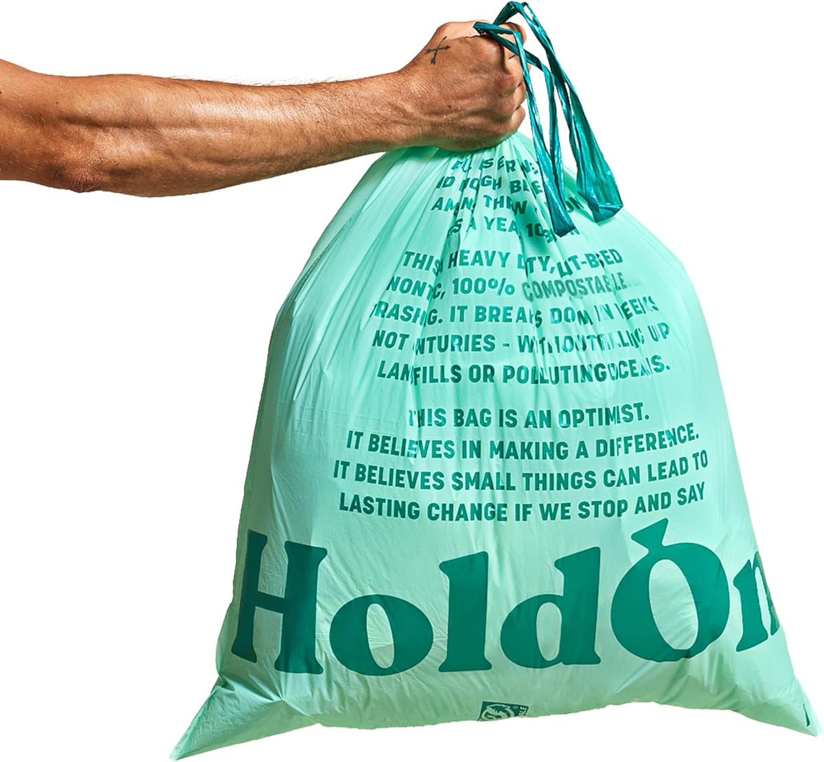 HoldOn 13-Gallon Trash Bags – Plant-based Tall Kitchen Trash Bags with Drawstring Handles for Tall