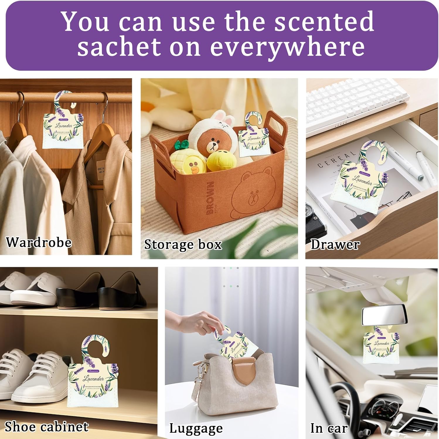 15 Packs Lavender Scented Sachets Bag for Drawers and Closets, Air Freshener for Home Fragrance