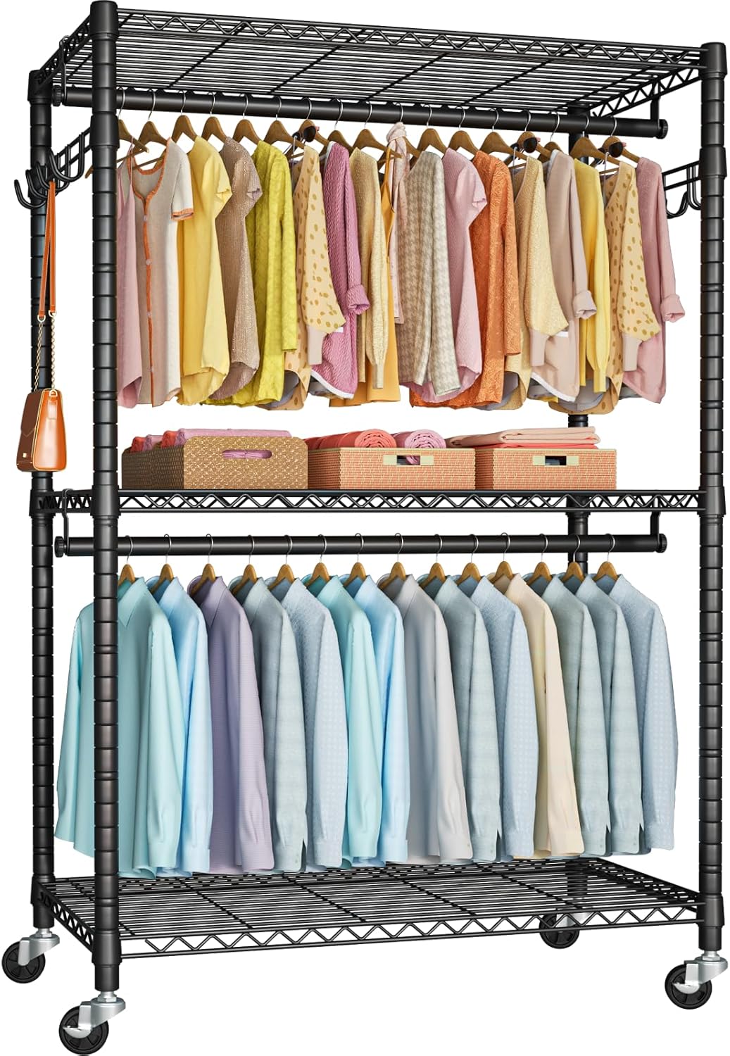 FUTASSI P1 Plus Rolling Clothes Rack, 22mm Diameter Heavy Duty Garment Rack with Wheels, Portable