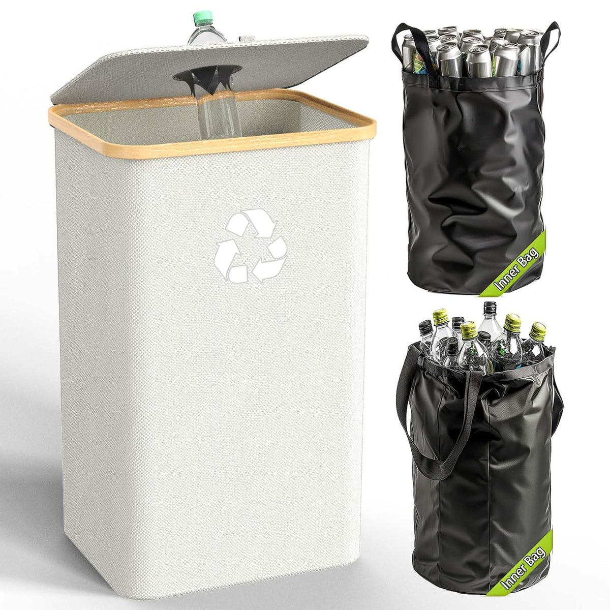 Recycling Bin for Kitchen Indoor Home, Large 100L/ 27 Gallon Recycle Bin with Lid Removeable