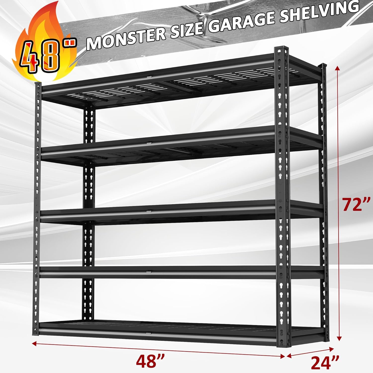 48" W Garage Shelving Heavy Duty,5-Tier Storage Shelves,3030LBS Adjustable Metal Shelving Units for
