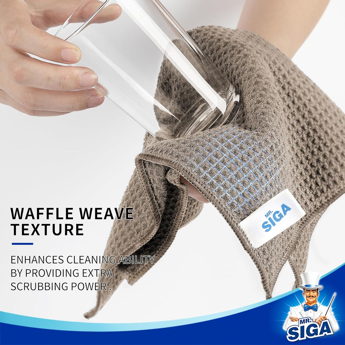 MR.SIGA Waffle Pattern Cleaning Cloths, Reusable Absorbent Microfiber Cleaning Towels, Ultra Soft