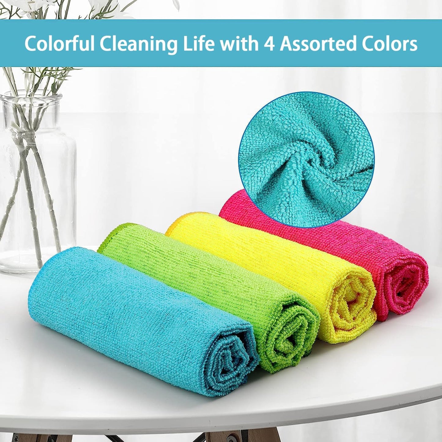 HOMEXCEL Microfiber Cleaning Cloth,100 Pack Cleaning Rags, Cleaning Towels with 4 Color Assorted